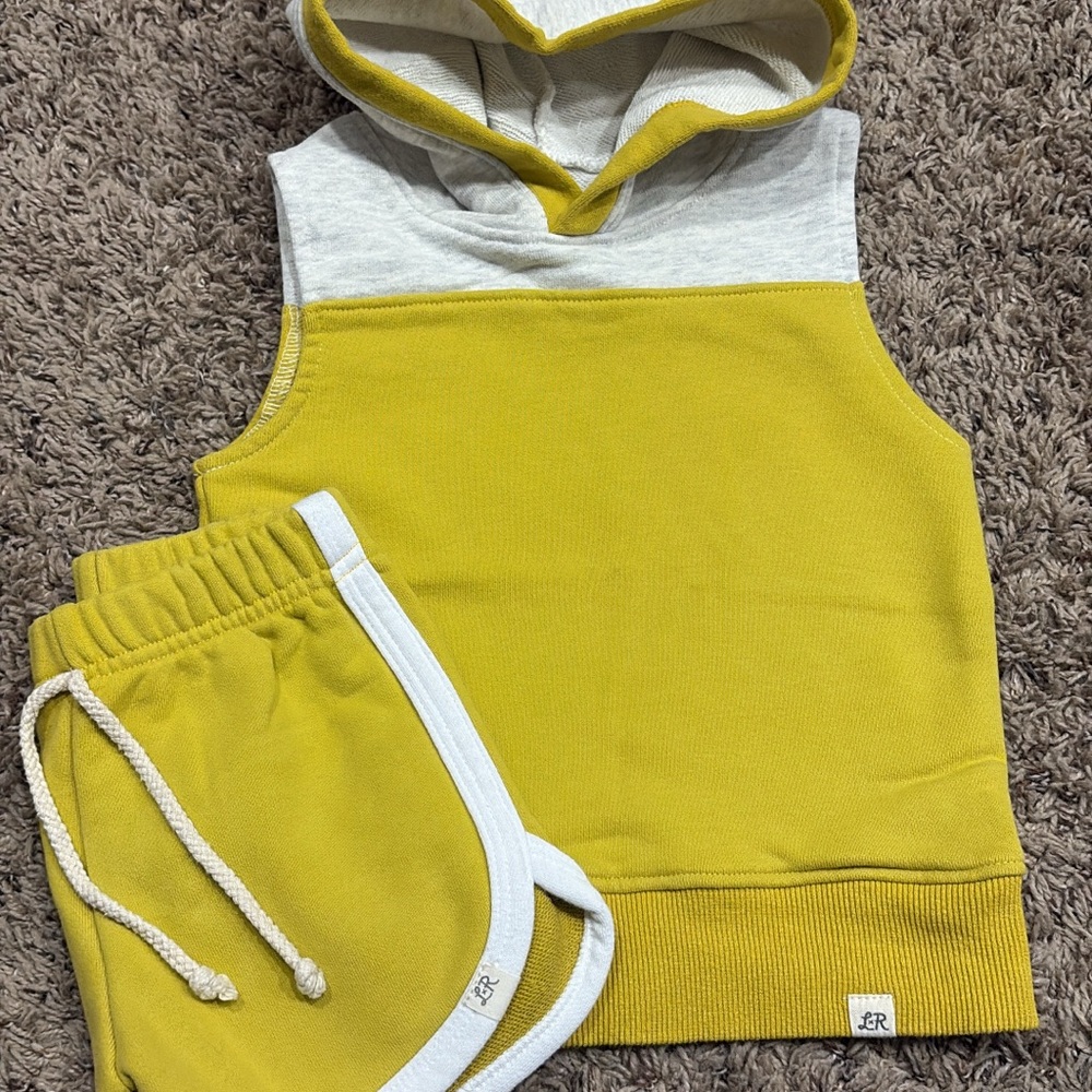 Yellow and Gray Sleeveless Hoodie Set